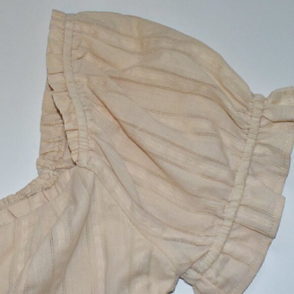 Urban Romantic Boho Square Neck Ruched Short Sleeve Ruffle Top Size L - Picture 9 of 10